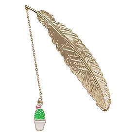 Bookmark Kim Loại Đánh Dấu Sách Hình Lông Vũ Dây Treo - Chậu Xương Rồng