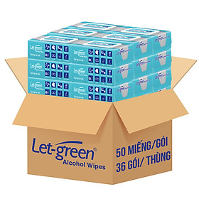 Thùng 36 Bao Khăn Ướt Cồn Let-green 50 Miếng/Bao