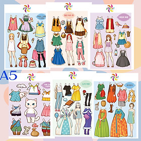 Ảnh bìa Búp bê giấy (paper doll) thay đồ thời trang đồ chơi cắt thủ công cho bé Combo 6 hình siêu đáng yêu MHG004