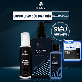 Combo sữa tắm mam hương nước hoa Shocking Man + DDVS + Sữa rửa mặt nam Bergami - Chăm sóc toàn diện cho nam giới