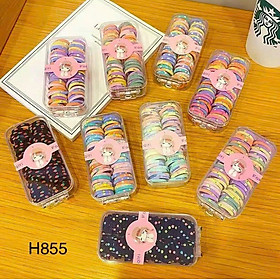 Hộp 60 dây buộc tóc cao su co giãn tốt không đau cho bé, hộp dây chun buộc tóc