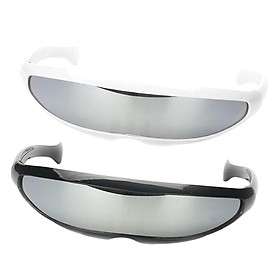 2 Pieces Futuristic Cyclops Sunglasses Monoblock Shield Glasses Silver Mirrored
