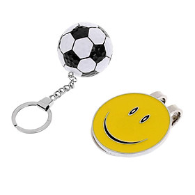 Lovely Smiling Face Magnetic Hat Clip-on Golf Ball Marker Plus Soccer Keychain Keyring