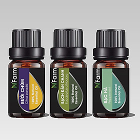 Combo Tinh Dầu Bạc Hà N'Farm, Tinh Dầu Bạch Đàn, Tinh Dầu Bưởi Chùm N'Farm (10ml x 3)/ Tinh Dầu Thiên Nhiên Nguyên Chất, Tinh Dầu Xông Phòng, Thích Hợp Dùng Với Đèn Xông Và Máy Khuếch Tán Tinh Dầu.