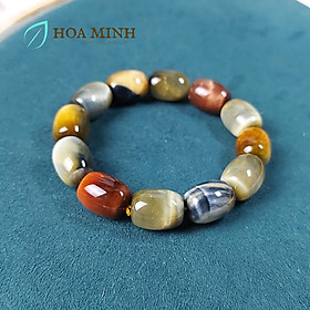 Vòng tay đá Mắt Hổ tam tài VIP thiên nhiên kiểu lu thống size 12x16mm phong thủy tài lộc - 16-18cm