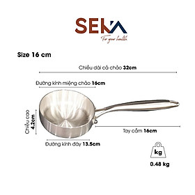 Chảo inox Nguyên khối nông lòng SEKA size 16, 22, 26,28cm sử dụng cho mọi loại bếp