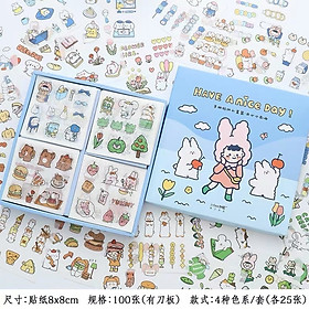 Tách lẻ 25 tờ stickers từ hộp stickers 100 tờ dễ thương