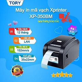 Máy in tem nhãn, mã vạch Xprinter XP-350BM cổng USB + LAN + COM. Máy in đơn hàng, in tem, in vận đơn TMĐT khổ 80mm [HÀNG CHÍNH HÃNG]