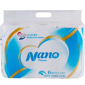 Giấy vệ sinh Nano 6 cuộn có lõi, giấy 3 lớp dày dặn tiết kiệm