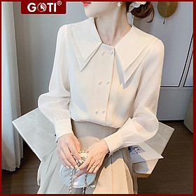 GOTI – Áo Kiểu Nữ Thời Trang Công Sở - Áo Sơ Mi Trắng Nữ Dáng Rộng Kiểu Áo Lụa Nữ Cao Cấp 3A10