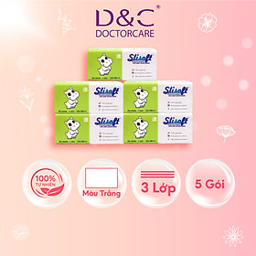 Mua 5 Bịch Giấy ăn Slisoft Trắng 3 lớp x 100 tờ đa năng khăn giấy rút không chất tẩy trắng an toàn cho cả gia đình