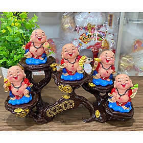 Mua Bộ 05 tượng Di Lặc 7cm kèm chân đế ngang 5 ô ánh vàng - Ngũ Phúc Lâm Môn