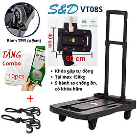 Mua  2IN1  Xe đẩy hàng-kéo hàng đa năng 5 bánh S&D VT08S -Tải max 200kg  có bánh có khóa  TẶNG 2 dây chằng