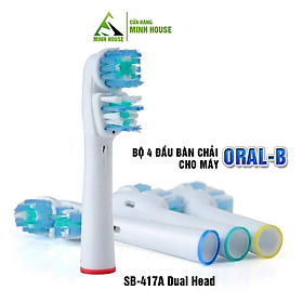 Cho máy Oral B Braun, SB-417A Dual Heads đầu kép, Bộ 4 đầu bàn chải đánh răng điện thay thế , Phá tan mọi mảng bám, làm sạch cao răng, cho răng sáng bóng