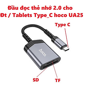 [ iP / type C Card reader ] Đầu đọc thẻ nhớ SD/ TF chuẩn 2.0 cho iP và cho điện thoại laptop type C Hoco UA25 _ Hàng chính hãng