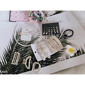 Set Kẹp Tóc 25 Món Ngọc Trai đầy đủ phụ kiện