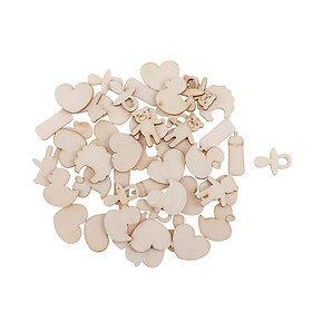100 Pieces Love Shape Hearts Blank Hollow Wooden Embellishments Crafts - Mixed