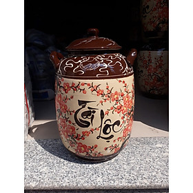 Hũ đựng rượu gạo vẽ hoa đào bát Tràng loại 30L ( 25Kg gạo) 