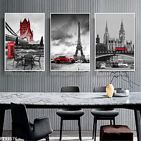 Tranh Thành Phố Paris Tháp Eiffel Đẹp - Bộ 3 Bức Canvas Phong Cảnh Đẹp