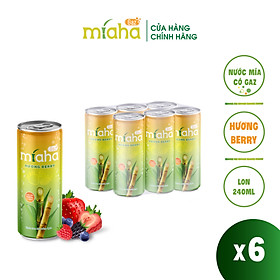 Combo 6 Lon Nước mía có gaz MÍA-HA GAZ hương Berry 240ml/Lon 