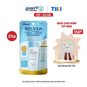 Kem chống nắng vật lý Skin Aqua kiềm dầu, dạng sữa dùng hàng ngày Sunplay Skin Aqua Mineral Defense Oil Clear Milk SPF50+ PA++++ 25g