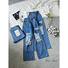 QUẦN BAGGY JEAN NỮ RÁCH , BAGGY JEAN CO GIÃN LƯNG CAO TÔN DÁNG DỄ PHỐI ĐỒ