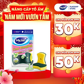 Miếng Bọt Biển Rửa Chén MyJae 2 Mặt, Mút Xốp Rửa Bát Đa Năng Kèm Miếng Nhựa Hít Kê 11.3cm x 7.8cm x 2.7cm (2 Miếng/Gói)