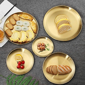 Set 5 đĩa tròn inox Hàn dày dặn - Đĩa mạ vàng không han rỉ, đựng trái cây, đồ ăn cực đẹp