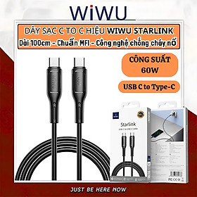 Mua Dây cáp sạc nhanh 60W USB-C to PD Type C Hiệu WIWU Starlink - Chuẩn sạc MFI  chống rối  đầu cáp siêu bền  công nghệ AI chống cháy nổ iP 15 16 Pro Max iPad Pro S21 S22 S23 S24 Redmi cho Oppo - Hàng nhập khẩu
