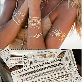 Hình xăm dán tatto nhũ ánh kim nghệ thuật 3D họa tiết henna 21*15cm boho style hình xăm 3d