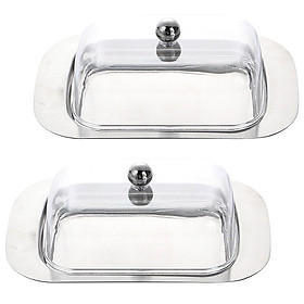 2x Stainless Steel Butter Dish with Lid Dessert Serving Tray Fruit Container