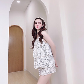 Đồ Mặc Nhà, Đồ Bộ Nữ Đùi, Áo Dây Họa Tiết Dễ Thương Chất Tole, Lanh Thái Mát, Mịn