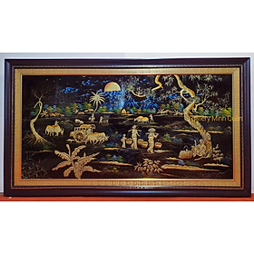 Mua TRANH SƠN MÀI ĐẮP NỔI THẾP VÀNG BẠC - ĐỒNG QUÊ CẤY CÀY