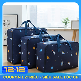Bộ 3 túi đựng chăn màn quần áo chống thấm - Màu tím than, họa tiết ngẫu nhiên