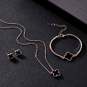 Bộ trang sức gồm dây chuyền vòng tay khuyên tai trang trí hình cỏ ba lá thời trang