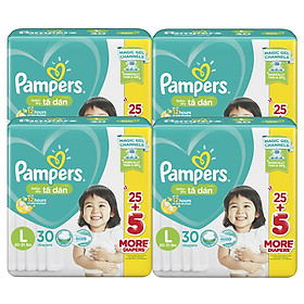 Combo 4 Tã Dán Pampers Baby Dry Gói Đại - Size L L30 (30 Miếng)