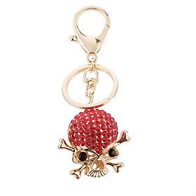 Rhinestone Crystal Fashion Skull Crossbones Keyring Keychain Charm Bag Pendant Red