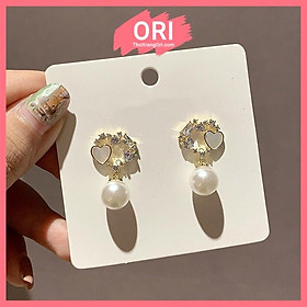 Khuyên bông tai Trái tim đính ngọc cao cấp hàn quốc siêu đẹp ORI B008