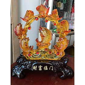TƯỢNG 8 CÁ CHÉP ĐẸP LẠ HAY BÁT NGƯ VÀNG PHONG THUỶ NGỒI CẦU VỒNG MAY MẮN TÀI LỘC MỆNH KIM THỔ THUỶ TRƯNG BÀN NHÀ HAY CÔNG TY TÀI LỘC Ạ CAO 32CM NGANG 30CM SÂU 16CM