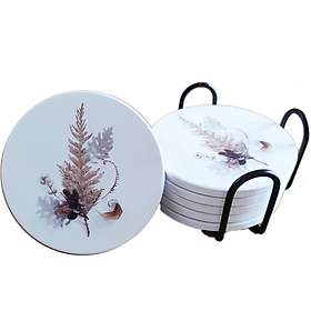 Mua Miếng lót ly - Đế lót ly bằng gốm phủ Ceramic cao cấp hình Lá Khô 3D đẹp tinh tế ( Bộ 6 miếng + giá đỡ )