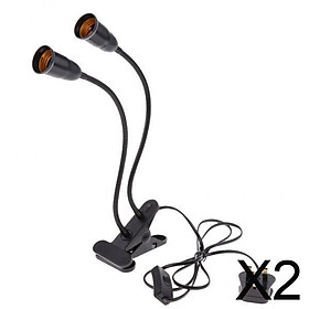 2xUK Plug E27 2-head Clip on Reading Light Base Desk Reading Lamp Socket Black