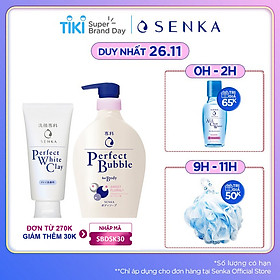 Combo Sữa tắm dưỡng ẩm Senka Perfect Whip hương hoa hồng, đinh hương 500ml và Sữa rửa mặt chiết xuất đất sét trắng Senka Perfect Whip Clay 120g