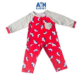 Bộ quần áo dài bé trai họa tiết Chim cánh cụt đỏ thun cotton - AICDBG58PYBC - AIN Closet