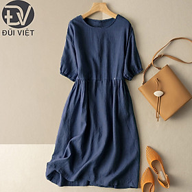 Đầm suông dáng dài-váy đũi tay lỡ dáng dài chất đũi trơn fom rộng Đũi Việt DV188