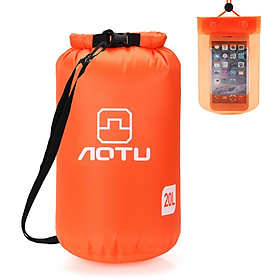 Túi khô chống nước siêu nhẹ dung tích lớn 20L bằng vải polyester cường độ cao kèm vỏ đựng điện thoại bằng PVC-Màu quả cam