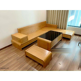 Mua Bộ bàn ghế phòng khách  sofa góc gỗ sồi mẫu chân cuốn
