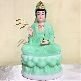 Tượng Phật Quan Âm Bột Đá Xanh Ngọc Cao 30cm