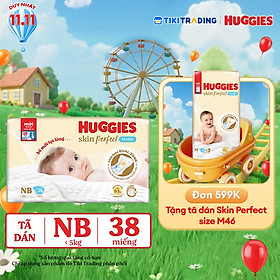 Tã/bỉm dán sơ sinh Huggies Skin Perfect NB 38 miếng với 2 vùng thấm giảm kích ứng da