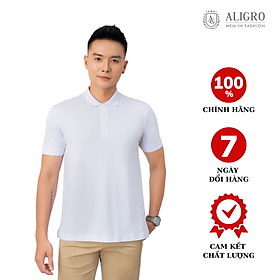 Áo thun polo nam cộc tay trơn màu trắng aligro ALGPLO25