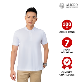 Áo phông cộc tay coupro nam Aligro ALGPLO25 cổ bẻ màu trắng
